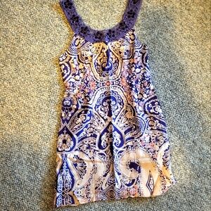 Free People mini dress, purple designs, Size 0